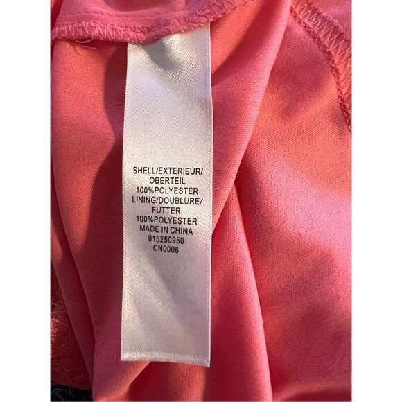 Adrianna Papell 10 High Neck Sleeveless Cocktail Dress Coral Pink Lace Overlay - Picture 14 of 14